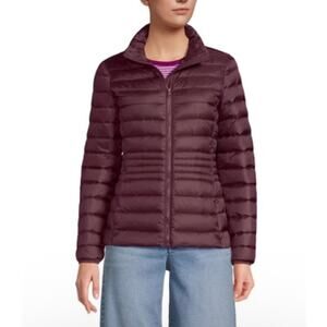 Land’s End Down Full Zip Quilted Puffer Packable Jacket Purple size Large Petite